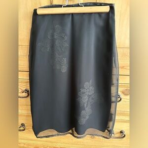 Parallel Tailored Black Satin and Lace w/Illusion Overlay ‘90s Skirt, Size 6